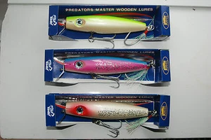 3 X Wobbler Popper  Wood Hard Lure Big Game Wels Hecht  Drillinge 4/0- 7/0  60gr - Bild 1 von 1