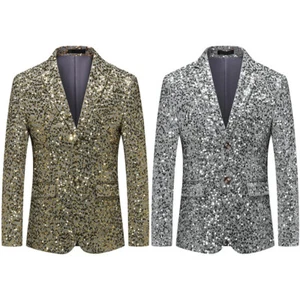 Men's Shiny Sequin Suit Blazer Dress Jacket Dinner Party Prom Coat Top Smart - Picture 1 of 11