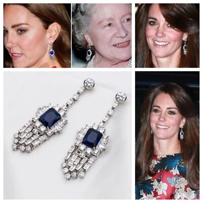 Reale Greville Frangia Goccia Orecchini Con 5A Zircone Cubico e Blu Cristallo - Immagine 1 di 4