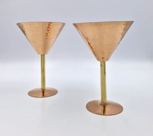 2 Hammered Copper Rose Cocktail Glasses Gold Tone Martini Glass 200ml - Picture 1 of 5