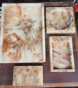 Vtg Marble Onyx Paper Tray_Letter Desk ashtray pen holder set *Read* - Picture 1 of 5