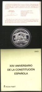 SPAGNA 2003 10 € PROOF XXVà DELLA COSTITUZIONE SPAGNOLA UFFICIALE TOPPRICE - Picture 1 of 1