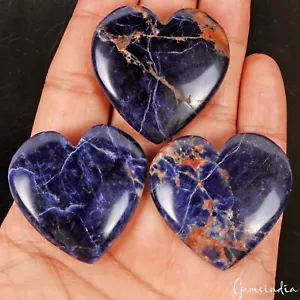 Lotto 3 Pezzi Pietre Preziose Cabochon Sodalite Blu Naturale Forma Cuore Collezione ~ 280 Cts - Foto 1 di 6