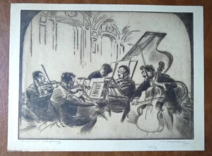 Wunderschöne Vintage signierte Radierung ""Ungarische Rhapsodie"" von S.F. Künstler Nat Levy - Bild 1 von 6