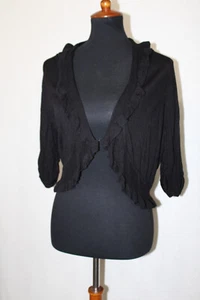 NWT WHBM Sz XL Black Bolero Short Sleeve Rayon Cardigan Ruffle Open Knit Accent - Picture 1 of 6