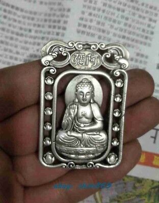 Chinese Old Exquisite Tibetan Silver Carved Buddha Pendant • 19.99$