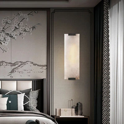 Marble Wall Light Hand Carved Alabaster Rectangular Sconce LED Indoor Wall Lamp - Image 1 of 4