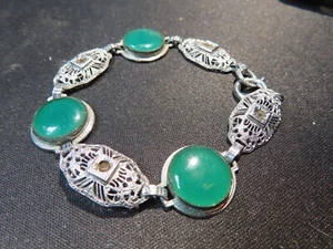 Vintage Art Deco & Green Stone BRACELET - Picture 1 of 5