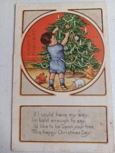 Vintage Christmas Postcard Boy & Tree Whitney Made Card Washington 1 Cent Stamp - Picture 1 of 2