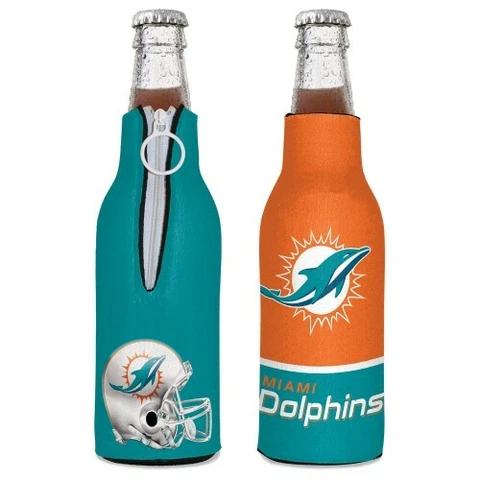 MIAMI DOLPHINS BOTTLE HOLDER COOZIE KOOZIE COOLER WITH ZIPPER NFL LICENSED Cover