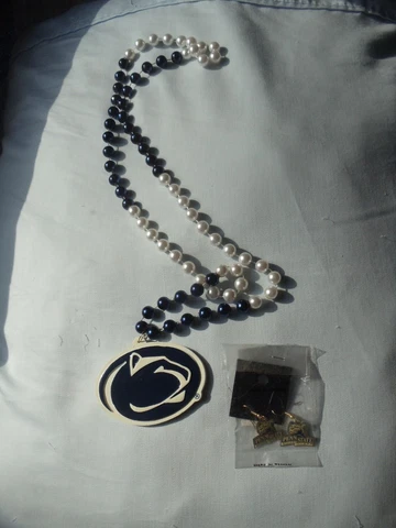 Penn State Nittany Lions Mardi Gras Beads Necklace w/ Team Logo & Lion Earrings Cover