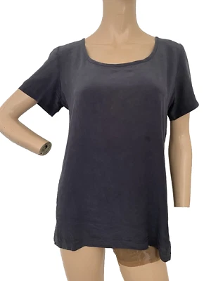 CLUB MONACO Grey Silk & Floral Cotton Short Sleeve Blouse T-Shirt MEDIUM VGC - Image 1 of 4