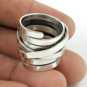 Statement Ring Frau Geschenk massiv 925 Sterling Silber Handarbeit Ring Trendy Schmuck - Bild 1 von 7