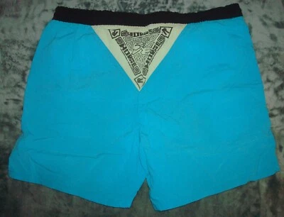 VTG 80s HOBIE SWIM SHORTS MEDIUM BLUE TRUNKS 90s 100% NYLON SURF SKATE TRIBAL - Image 1 of 4
