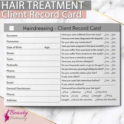 BEAUTY STATIONERY Hairdressing Client Record Card Treatment Consultation Hairdressers Salons A6