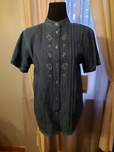 " NEW LOOK " Short Sleeve DARK BLUE DENIM Embroidered SHIRT Medium NWT - Picture 1 of 12
