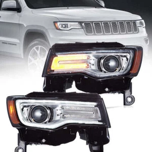 Paar verchromte LED-Scheinwerfer für Jeep Grand Cherokee 2014–2022 sequentiellem - Picture 1 of 8