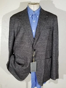 CANALI 1934 4 Season Linen Wool Knit Brown Herringbone Coat Jacket Blazer 58 44R - Picture 1 of 9