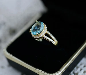 Vintage Jewellery Ring Aquamarine White Sapphires Antique Jewelry Size P - Picture 1 of 4