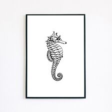 Vintage Seahorse Illustration Marine Tattoo Design 7x5 Wall Decor Art Print 