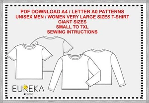 PDF DIGITAL PATTERN Sewing T SHIRT MEN WOMEN OVERSIZE UNISEX A4 / A0 / LETTER  - Picture 1 of 2