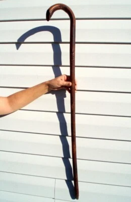 PRIMITIVE ANTIQUE WOOD WALKING STICK CANE HAND CARVED TIP - Image 1 of 4