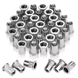WORKPRO 50PC Rivet Nuts 1/4"-20 Flat Head Threaded Insert Stainless Steel Rivnut - Picture 1 of 11