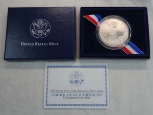 2005-P Marine Corps Commemorative Silver Dollar US Mint $1 Box & COA OGP - Picture 1 of 5