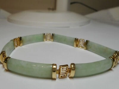 Pulsera Piedras Preciosas Jadeíta Tratadas Naturales Color Verde 14k 7 3/4 pulgadas Foto 1 de 4