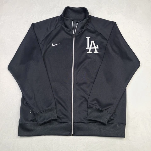 Nike Men's LA Dodgers Embroidered Zip Up Track Jacket Size XXL Black & White EUC Cover