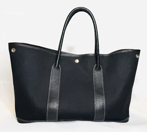 HERMES Garden party PM Tote Bag Toile officier leather canvas Black Used T SHW日本 - Picture 1 of 11
