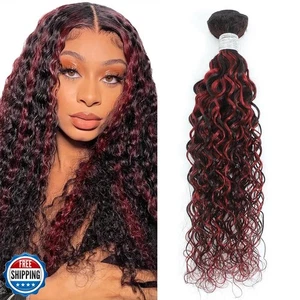 Water Wave 1b/99j Red Human Hair Bundle 12 Inch, Wet and Wavy 99j Burgundy H - Bild 1 von 5