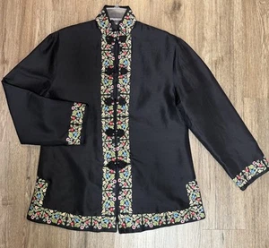 Vintage Ross Simons Seide, Blumenstickerei asiatischer Stil Jacke Boho Chic Freizeit Gr. M - Bild 1 von 13