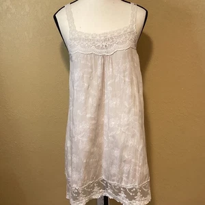 Altar'd State Beige Shift Mini Dress, Size XS, Ivory Floral Print, lace trim - Picture 1 of 6