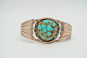 Bracciale turchese vintage firmato Navajo in argento sterling JB35 - Foto 1 di 7