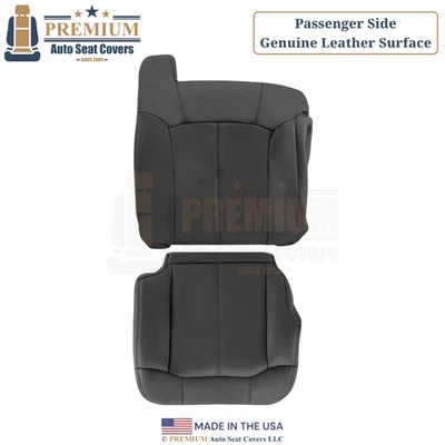 Fundas de asiento laterales de pasajero de cuero genuino gris oscuro para Chevy Silverado 1999-2002 Foto 1 de 4