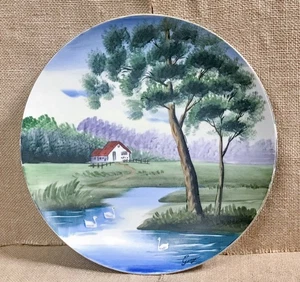 Vintage Signed Cottage River Art Wall Plate Decor Landscape Farmhouse Farm Core - Picture 1 of 5