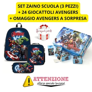 Set zaino scuola avengers 3 pezzi (zaino astuccio portamerenda ) + 24 giocattoli - Foto 1 di 3