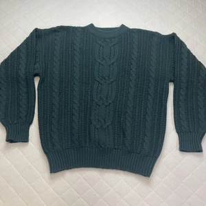 Vintage Sears Roebuck Sweater Mens Medium Green Cable Knit Crewneck Chunky 90s - Picture 1 of 6