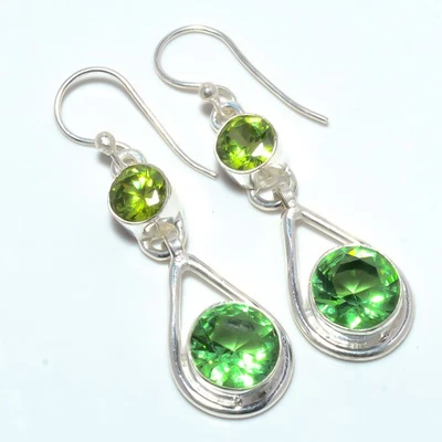 Green Amethyst & Peridot Silver Plated Earring 1.44" E1365-74, Christmas Gift - Image 1 of 4