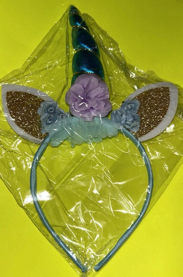 Diadema Unicornio Niñas Dorado Brillante Cuerno Flores - Tiempo de Juego o Disfraz de Halloween Foto 1 de 4