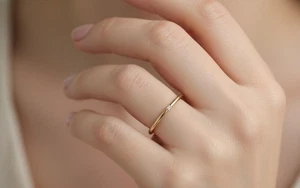 14k Solid Gold Diamond Thin Band, Minimalist 1 Diamond Round Wedding Ring 1.0mm - Picture 1 of 6