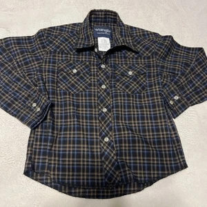 WRANGLER Western Blue Plaid Pearl Snap Shirt Boy's XS 3-4 Cowboy Rodeo - Picture 1 of 6