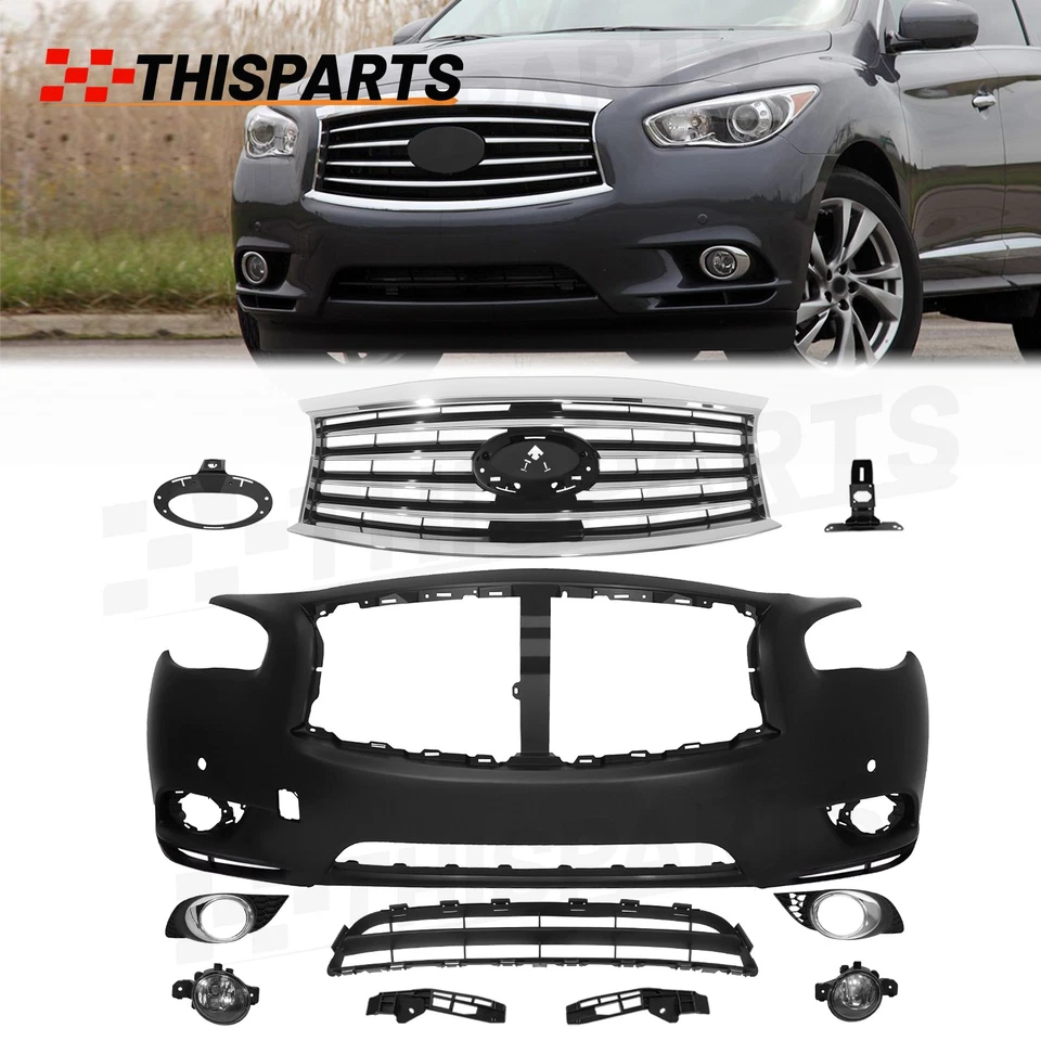 Primed Front Bumper Cover Grille Fog Lamp For 2014-2015 Infiniti QX60 2013 JX35 — 第 1/4 张图片