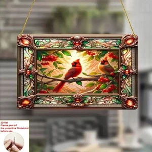 2D Flat Festive Set of 2 Cardinals Holiday Winter Ornament 3.15"x2.09" - Picture 1 of 2