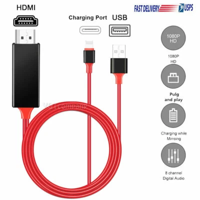 Para iPhone 6s 7 8 11 12 13 Pro X XR XS Max SE HDMI Cable Espejo HD TV Adaptador Foto 1 de 4