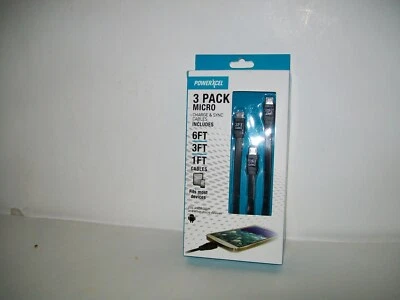POWERXCEL 3 Pack Micro Charge & Sync Cables Includes 6FT,3FT,1FT New - Image 1 of 3