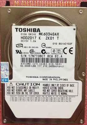 TOSHIBA 60GB 2.5" PATA IDE 5400RPM 80MB MK6034GAX HDD For Laptop Hard Drive  - Image 1 of 2
