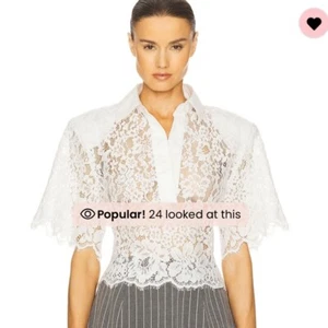 Helsa The Lace Shirt with Shoulder Pads in White Size Medium - Picture 1 of 8