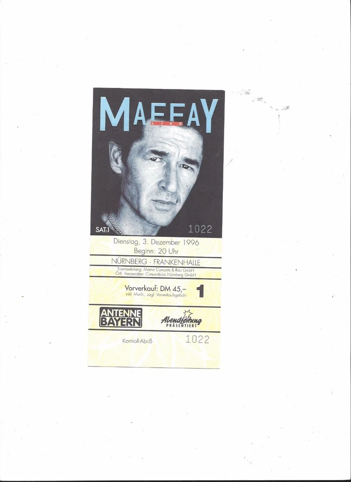 SONDERANGEBOT - Sammler Ticket: PETER MAFFAY LIVE`96, Nürnberg - 1996, not used - Bild 1 von 1